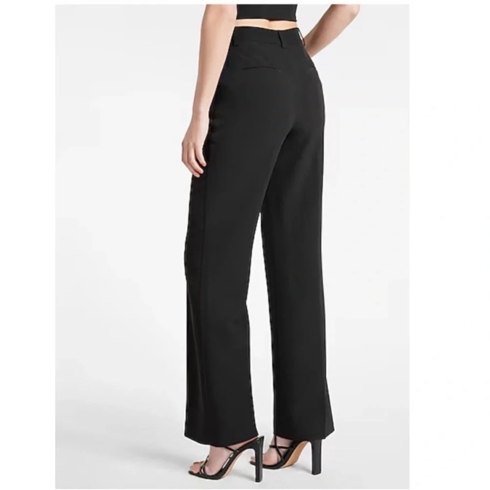 Express High Rise Trouser Crepe Relaxed Boot Pant Minimalist Career Black 0 - Picture 2 of 10